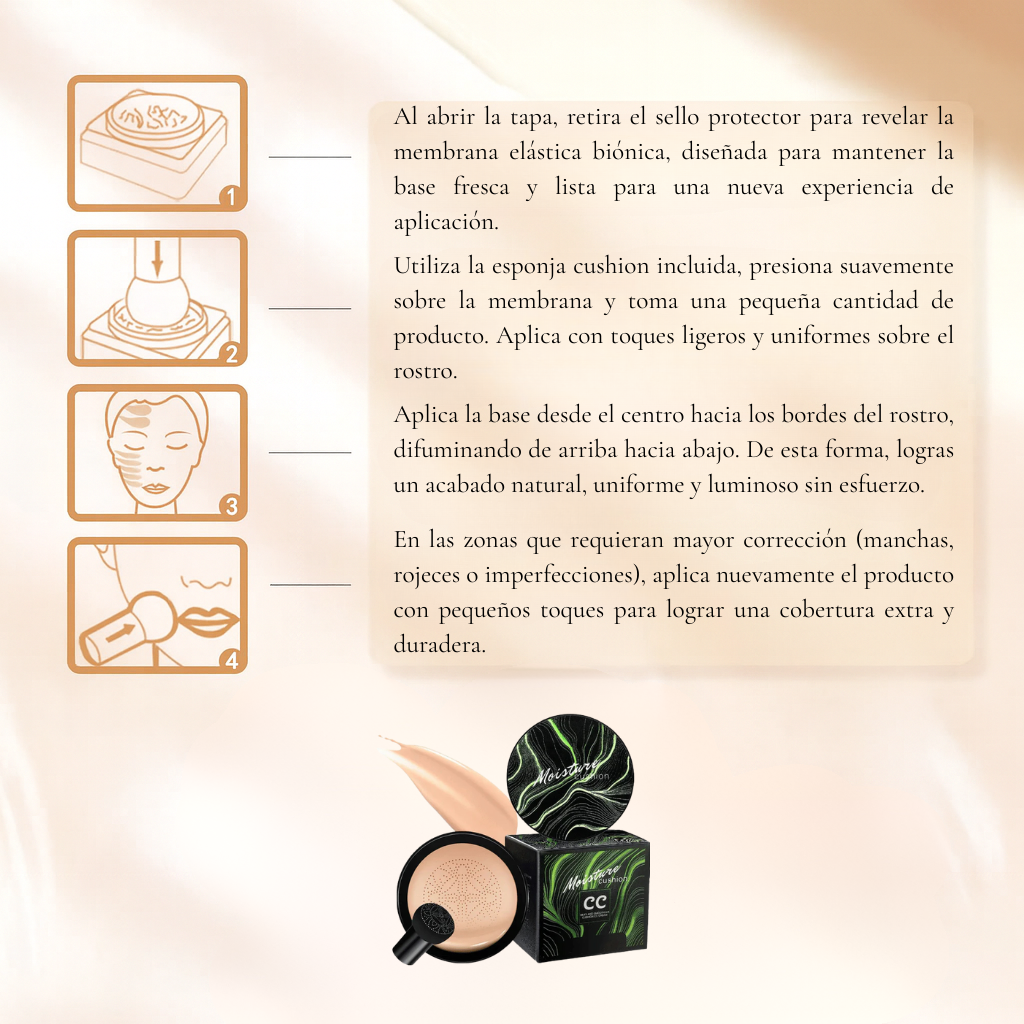 Base Compacta Moisture Cushion Olanly – Acabado Natural y Ligero
