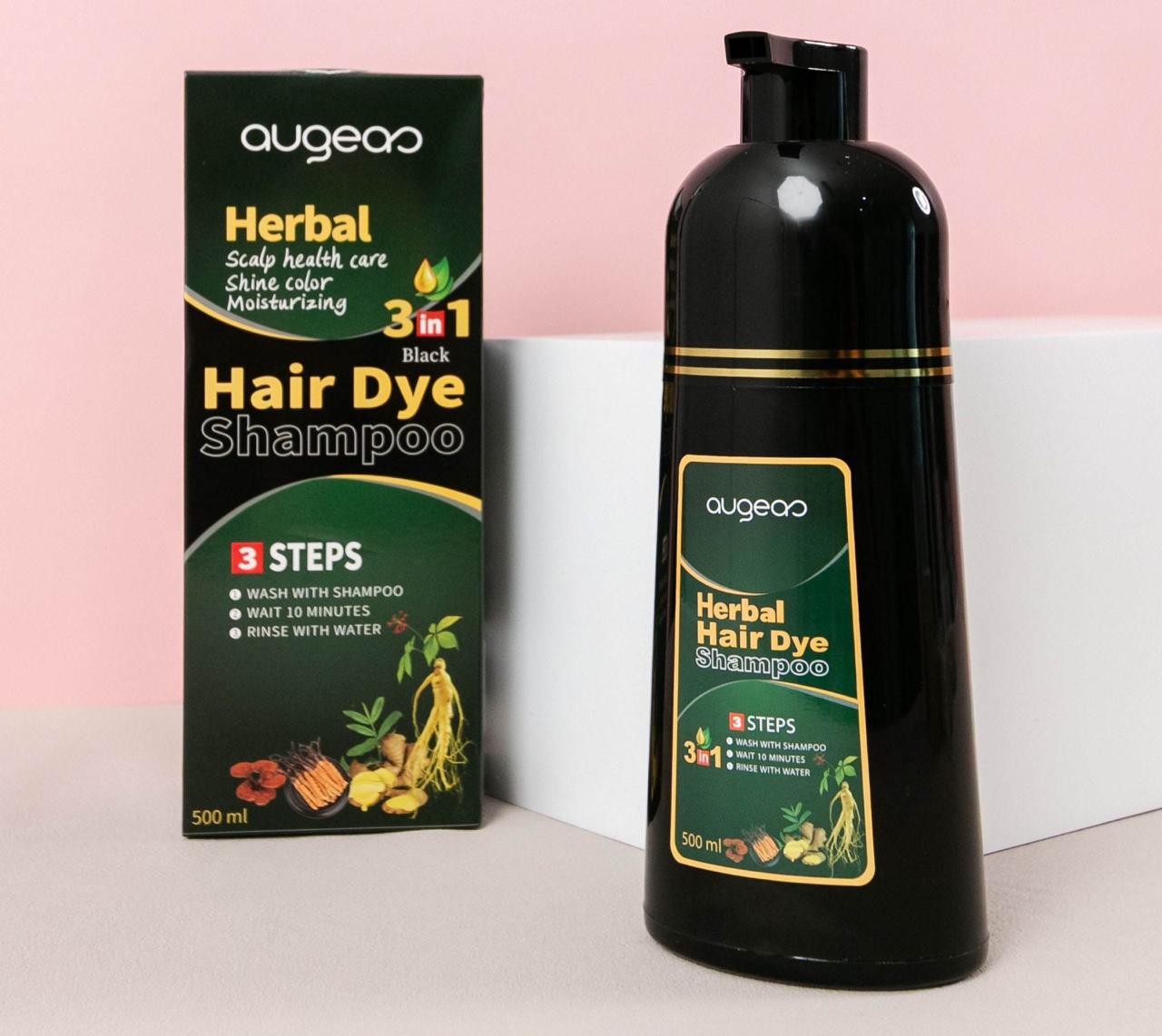 Champú Instantáneo Para Teñir el Cabello Negro (Herbal Hair Dye Shampoo 3 en 1 – 500 ml) | AUGEAS